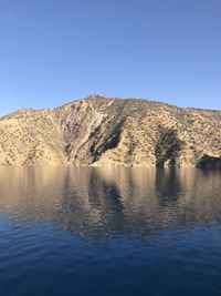 Scenic view of lake against clear blue sky