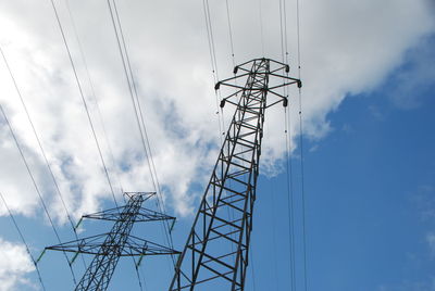 Low angle view of electricity pylon against sky