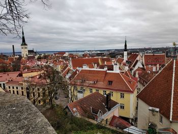 High angle view of townscape against sky