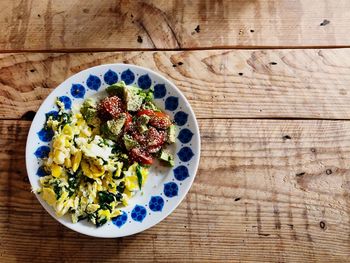 High angle view of breakfast on table