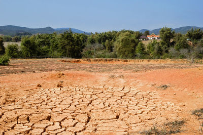 Dry landscape of bomb craters field in xieng khouang province, laos. 
