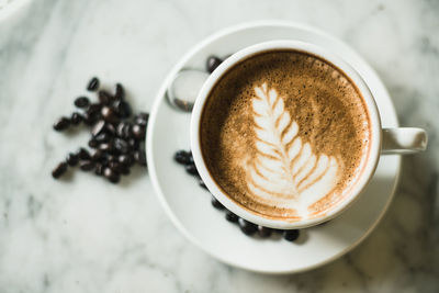 High angle view of coffee on table