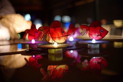 Close-up of illuminated lighting equipment