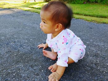 High angle view of cute baby girl