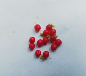 High angle view of cherries against white background