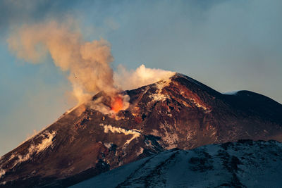 View of volcanic mountain during winter