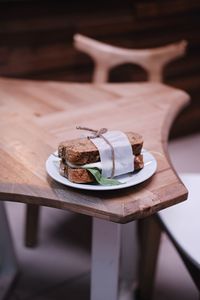 High angle view of food in plate on table