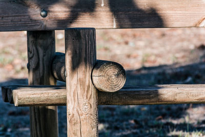 Close-up of wooden log on bench