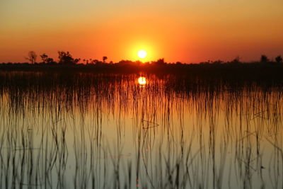Scenic view of lake against sky during sunset