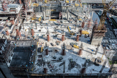 High angle view of machinery in factory