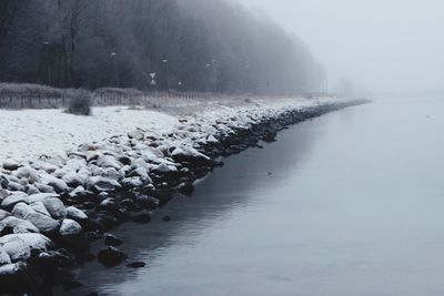 Frozen water in winter