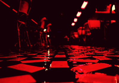 Close-up of illuminated lighting equipment on table