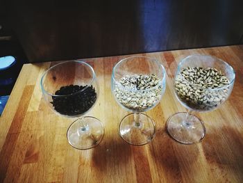 High angle view of beer on table