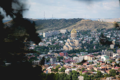 High angle view of townscape against sky