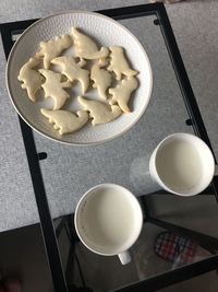 High angle view of cookies on table