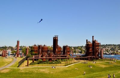 View of buildings against blue sky