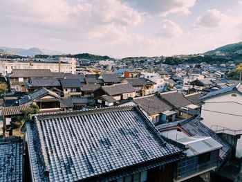 High angle view of townscape against sky