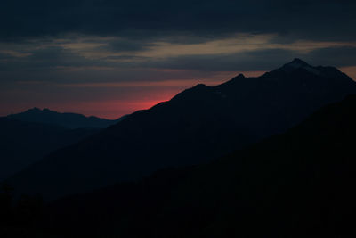 Scenic view of silhouette mountains against sky during sunset