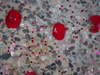 High angle view of heart shape decoration on wall