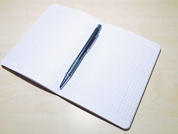 High angle view of pen on table