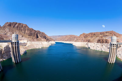 Panoramic view of mountains against clear blue sky