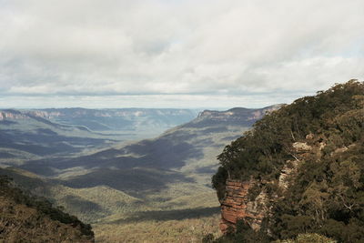 Scenic view of mountains against cloudy sky