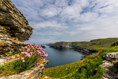 Scenic view of sea and rocks against sky