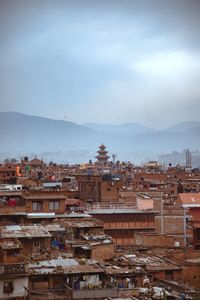 High angle view of townscape against sky