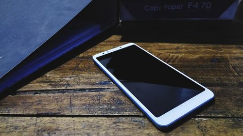 High angle view of laptop on table