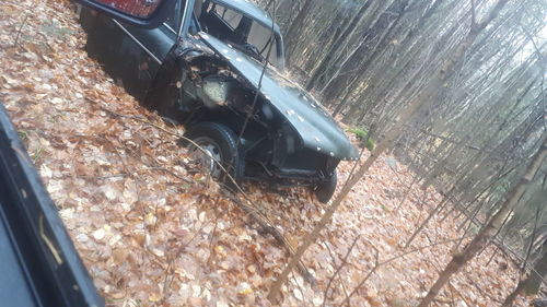 High angle view of abandoned car