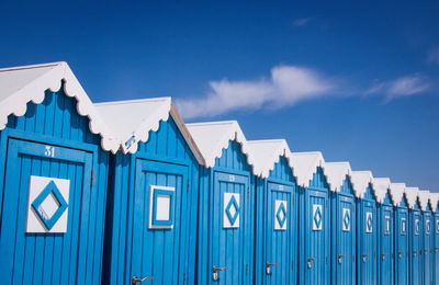 Blue beach huts in saint-gilles-croix-de-vie on the côte de lumière, in the vendée department