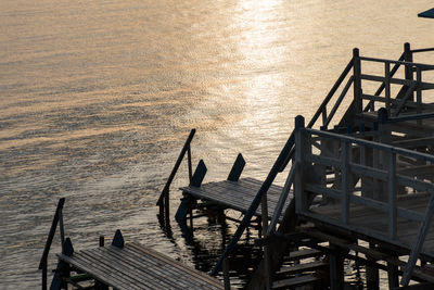 High angle view of pier over sea against sky