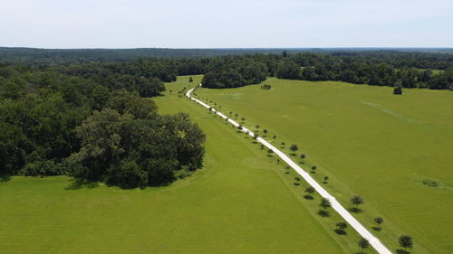 High angle view of land against sky