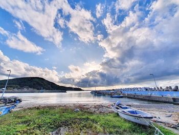 Boats moored in harbor