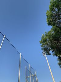 Low angle view of trees against clear blue sky