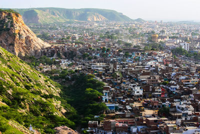 High angle view of buildings in city