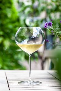 Close-up of wineglass on table