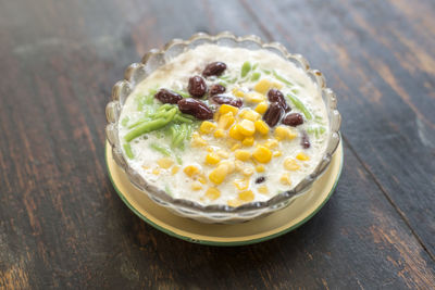 Close-up of dessert in bowl on table