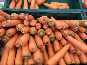 High angle view of pumpkins for sale at market stall