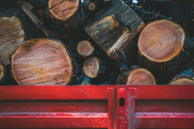 Full frame shot of logs in forest