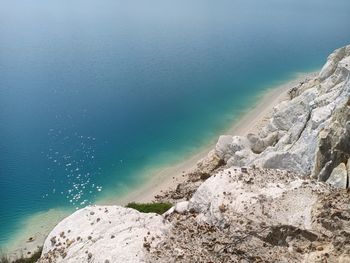 High angle view of rocks on beach