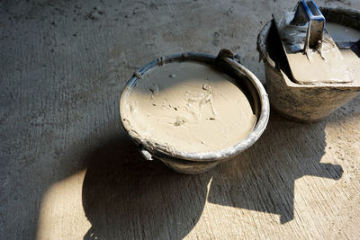 High angle view of drink on table