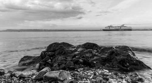 Scenic view of sea against cloudy sky