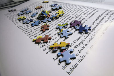 High angle view of text on paper