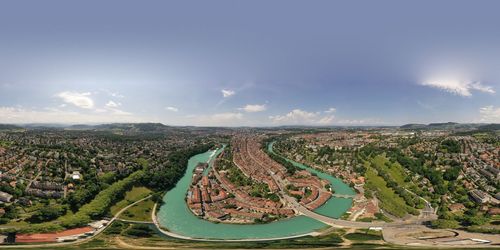 High angle view of cityscape against sky