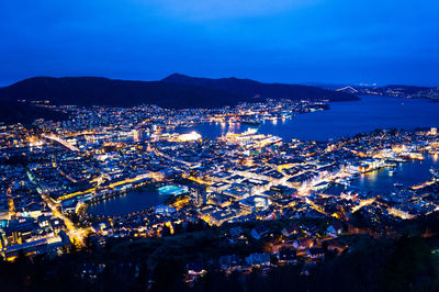 Aerial view of city at night