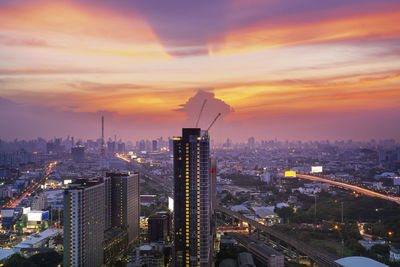 Bangkok cityscape concept, business district with high building at dusk bangkok