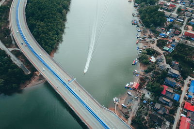 High angle view of city at waterfront