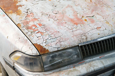 High angle view of abandoned car