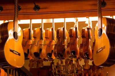 Close-up of musical instruments for sale in store